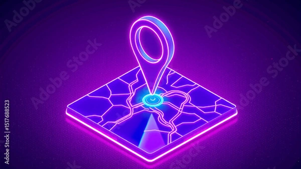 Fototapeta Neon glowing map pin location marker navigation