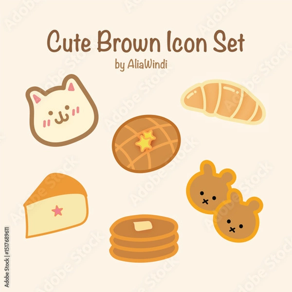 Fototapeta Cute Things Brownie Cake Food and Bear for Sticker or Icon Sheet for Graphic Design Illustration 