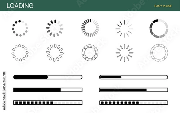 Fototapeta Loading icons progress bar Buffer loader or preloader loading bar signs download upload progress sign symbol buttons.
