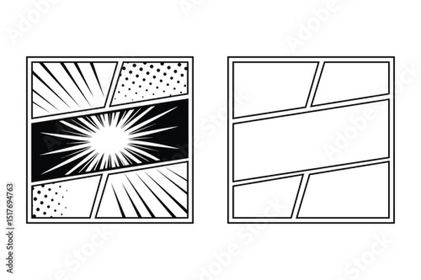 Obraz Comics book layout set panel template for page design with action, explosion effect