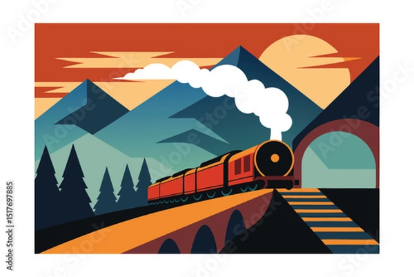 Fototapeta steam train in the mountains