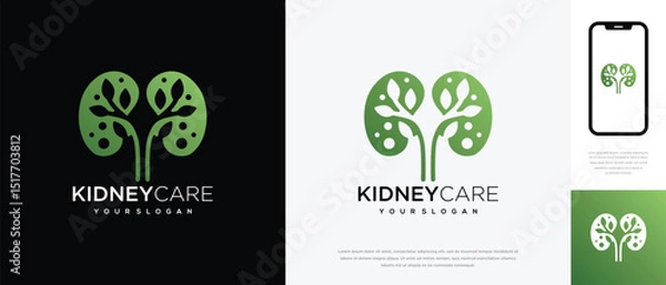 Fototapeta Nature kidney logo design. Kidney internal organ logo design vector icon made with lines and leaves	
