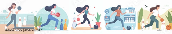 Fototapeta vector character woman playing bowling