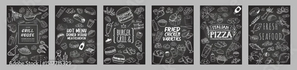 Fototapeta Blackboard hand drawn menu collection, restaurant menu Vector.