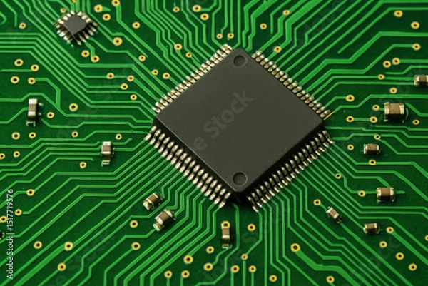 Fototapeta A circuit board with a chip.