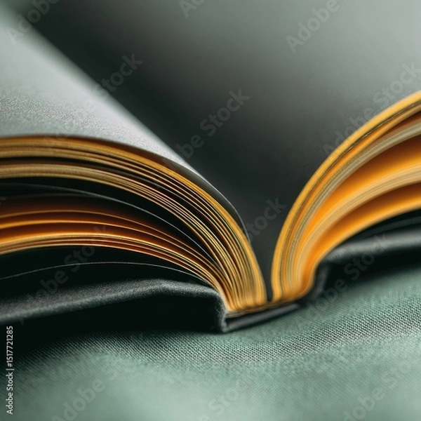 Obraz Close-up of open black book with gold-toned page edges