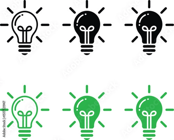 Fototapeta Lamp line icon set. Idea lamp icon collection. Flat style - stock vector.
