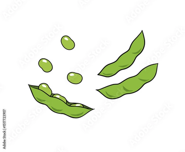 Obraz 中身が飛び出ていて躍動感のある枝豆