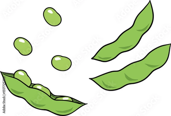 Obraz 中身が飛び出ていて躍動感のある枝豆