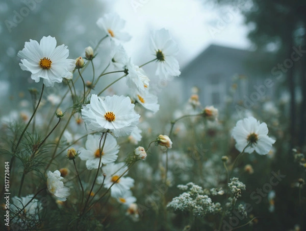 Obraz field of flower in a misty morning