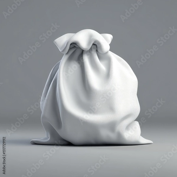 Obraz A plain white fabric sack, full, sits centered on a muted gray background