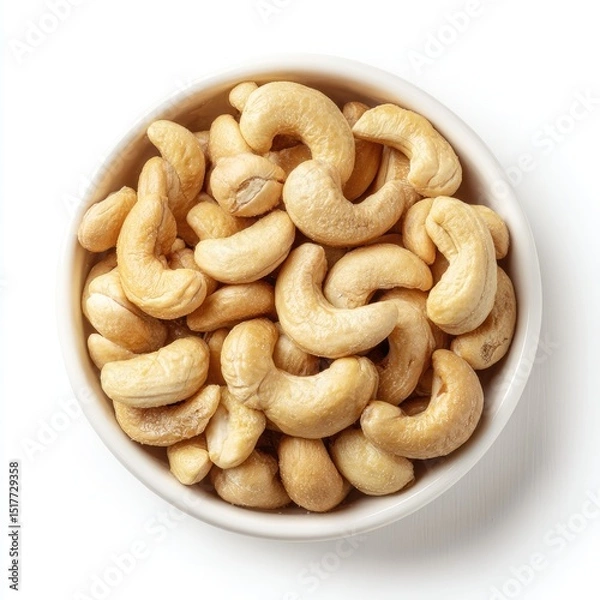 Obraz Cashews in small white bowl, top view