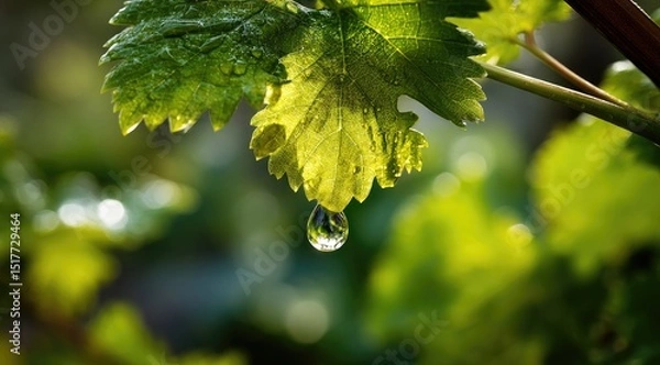 Obraz Dewdrop on a vibrant grape leaf
