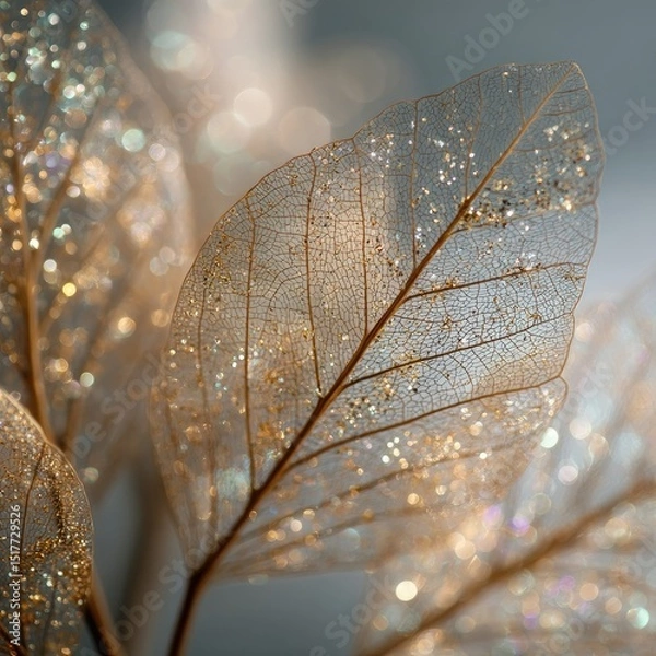 Obraz Delicate, translucent leaves, adorned with glittering gold specks, bathed in soft light