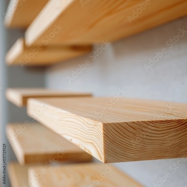 Obraz Close-up of light-colored wooden shelves