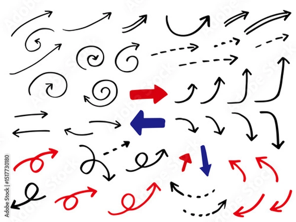 Fototapeta 手描きの矢印のバリエーション、太いサインペンで描いた線