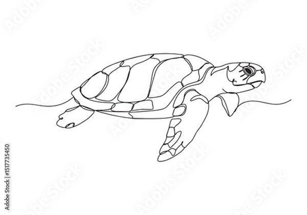 Fototapeta Elegant Continuous Line Drawing of a Loggerhead Sea Turtle in Mo