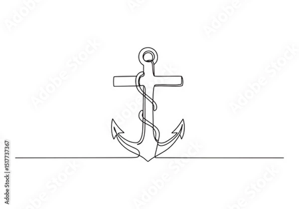 Fototapeta Elegant single line drawing of a minimalist anchor symbol in bla
