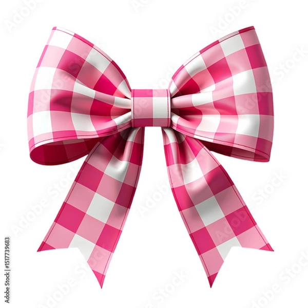 Fototapeta A pink and white checkered bow with isolated on transparent background