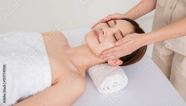 Obraz フェスエステをする30代の日本人女性