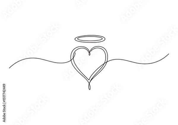 Fototapeta Elegant minimalist heart with halo, continuous line drawing conc