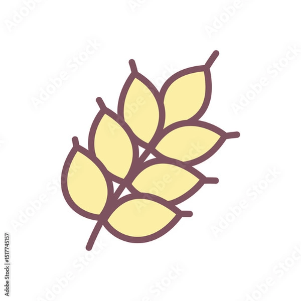 Fototapeta Simple wheat ear with golden grains. Stylized harvest symbol of cereal crop used in autumn decorations and food themes. Vector 10 EPS.