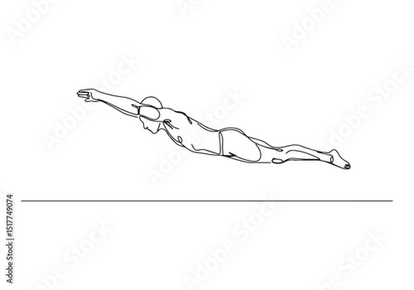 Fototapeta Continuous line drawing of male diver in minimalist black and wh