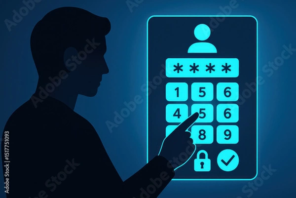 Fototapeta Man using glowing phone screen.