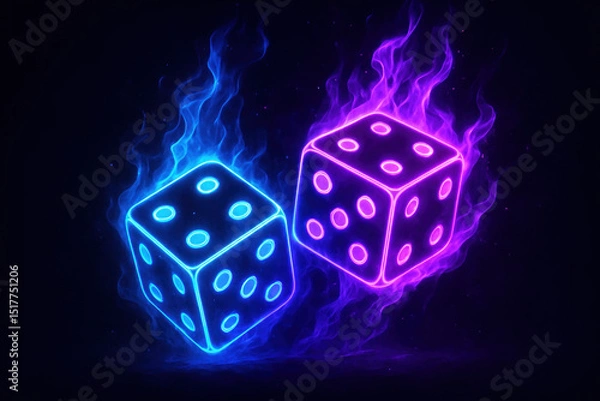 Fototapeta Flaming dice on black background.