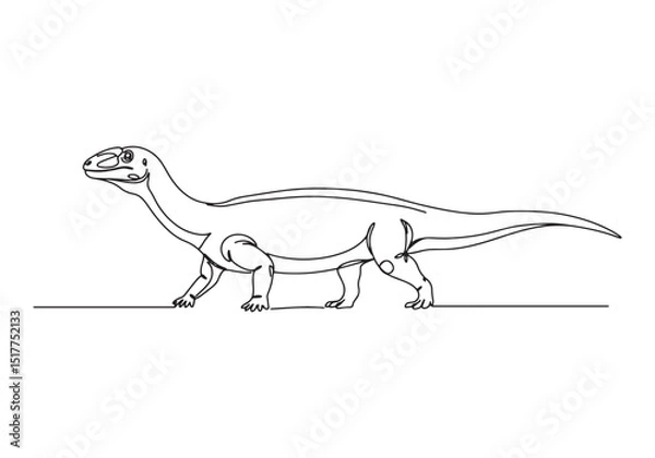 Fototapeta Euparkeria Single Line Drawing, A Minimalist Prehistoric Illustr