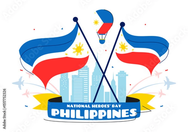 Obraz Philippines Heroes Day Vector Illustration to Commemorate and Honor National Heroes with a Waving Flag and Ribbon for a Patriotic Holiday Celebration