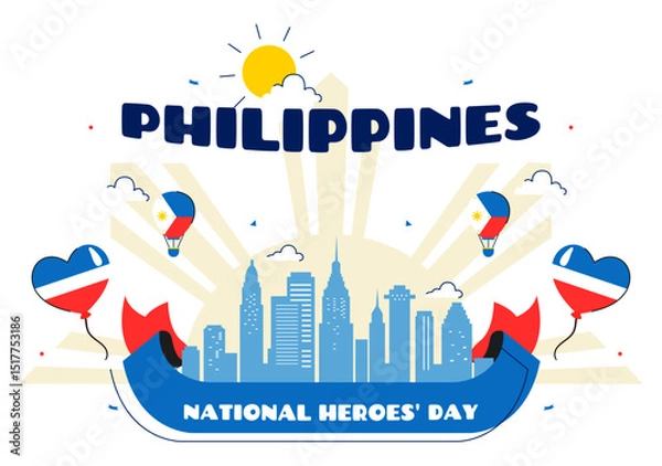 Obraz Philippines Heroes Day Vector Illustration to Commemorate and Honor National Heroes with a Waving Flag and Ribbon for a Patriotic Holiday Celebration