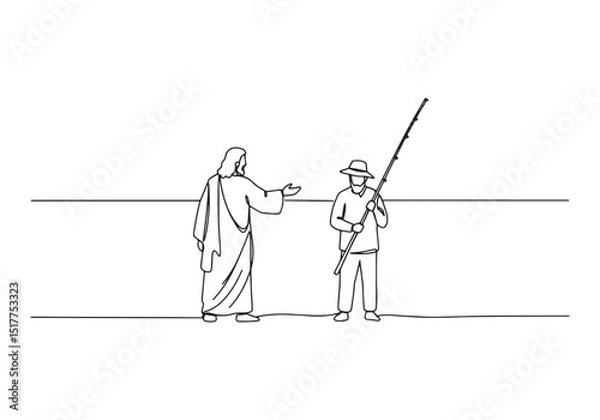Fototapeta Continuous Line Drawing of Jesus Inviting a Fisherman to Follow
