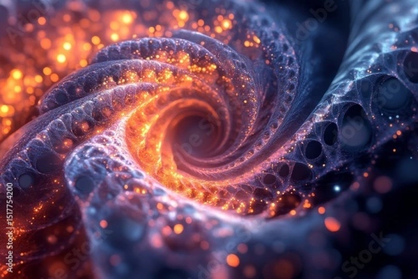 Fototapeta Vibrant swirling patterns in a cosmic landscape, showcasing complex structures and glowing particles