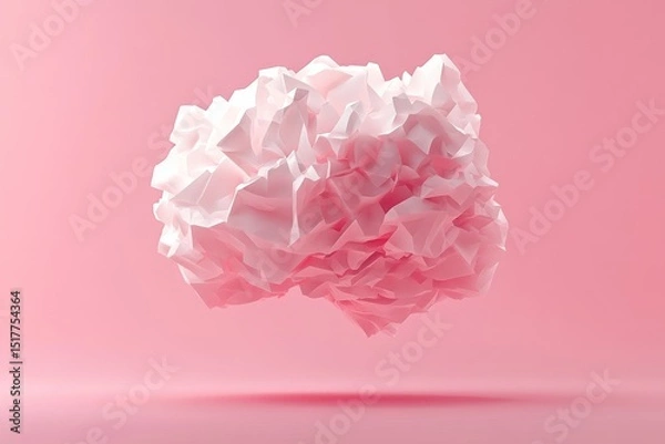 Fototapeta Crumpled paper cloud floats against a solid pink backdrop creating an artistic and modern visual experience