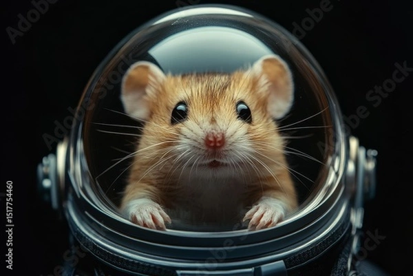 Obraz Cute mouse in a space helmet exploring the cosmos while showcasing its curious expression in a creative setting