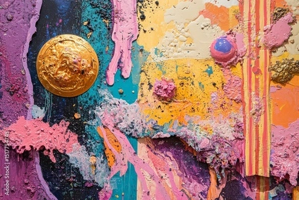 Fototapeta Vibrant abstract art installation showcasing bold colors and textures in a contemporary gallery setting
