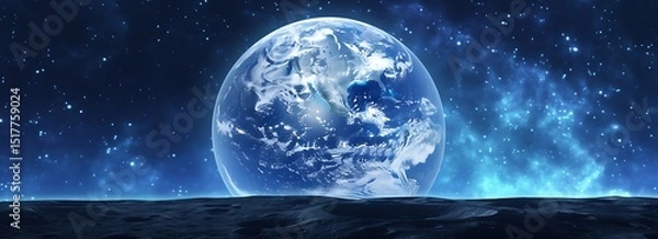 Obraz A blue Earth in space with stars and galaxies