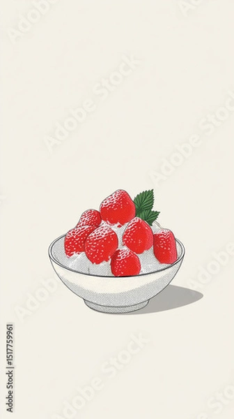 Fototapeta Strawberry shaved ice, summer dessert, ice and strawberries, ice cream in a bowl