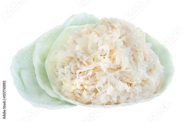 Obraz Sauerkraut and cabbage leaves isolated on white background