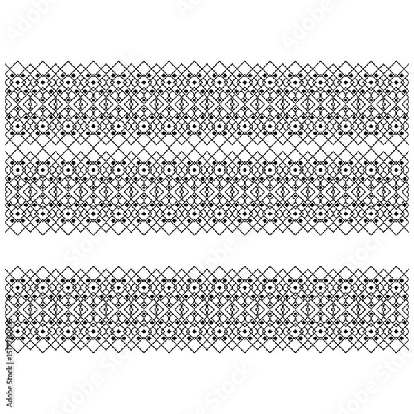 Fototapeta Abstract black and white geometric square border pattern background. illustration. Seamless black folk pattern geometric on 