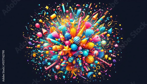 Fototapeta Vibrant abstract explosion of colorful geometric shapes and particles perfect for festival posters, celebration graphics, creative agency websites, party invitations, digital art galleries, or dynamic