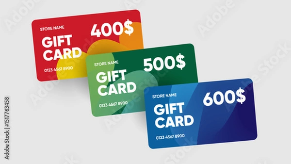 Obraz Minimal gift card design vector with 400, 500, 600 dollar. Shopping gift card in minimal design.