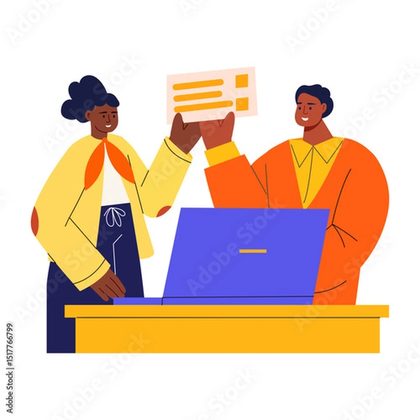 Obraz A flat style illustration showing characters getting equal pay