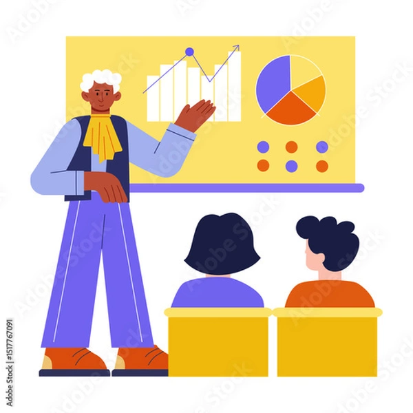 Obraz A flat style illustration showing a person giving presentation