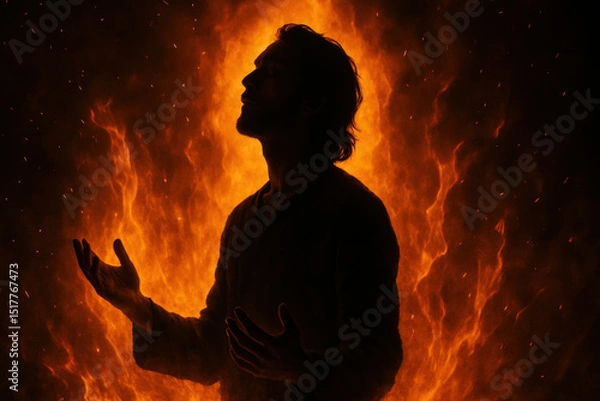 Fototapeta Man in front of fire.