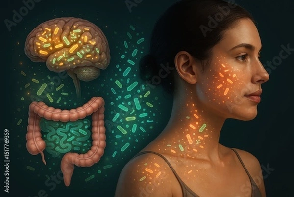 Obraz Understanding the connection between the microbiome, brain, and gut health through research illustrations
