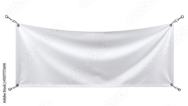 Fototapeta Front view of a white banner hanging isolated on transparent background. Marketing promotion concept