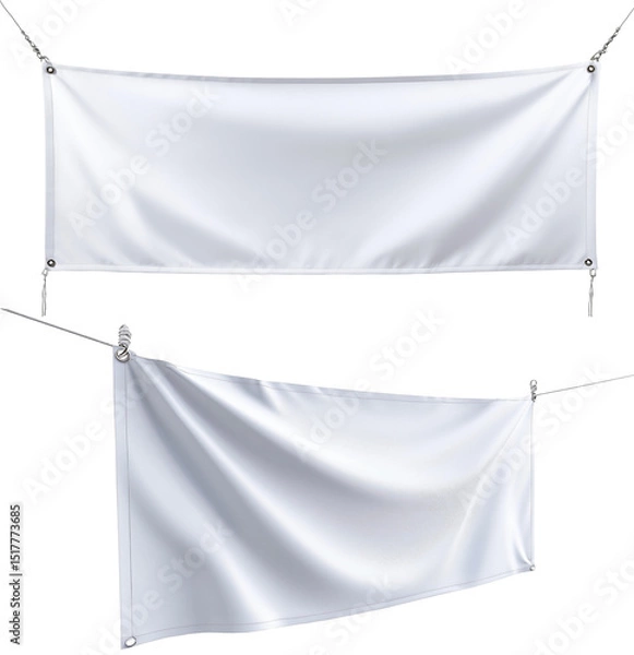 Fototapeta Front view of a white banner hanging isolated on transparent background. Marketing promotion concept
