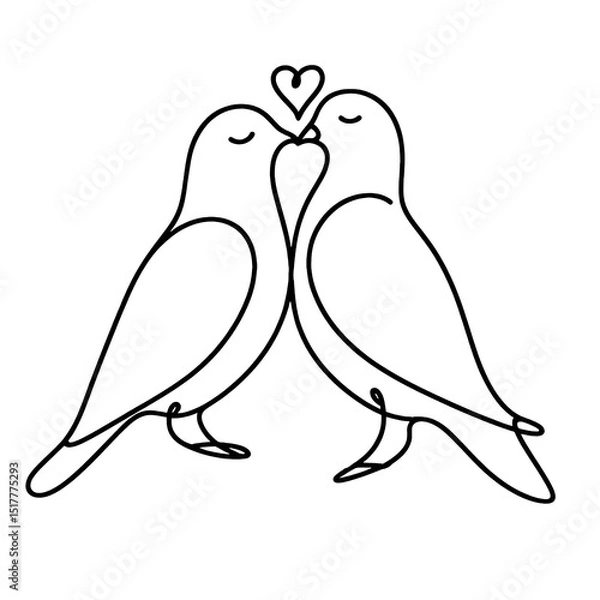 Fototapeta Simple Continuous one line drawing of a two  little birds in love . Transparent background png file